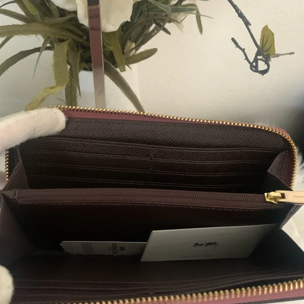 Coach Pink Accordion Leather Zip Around Wallet